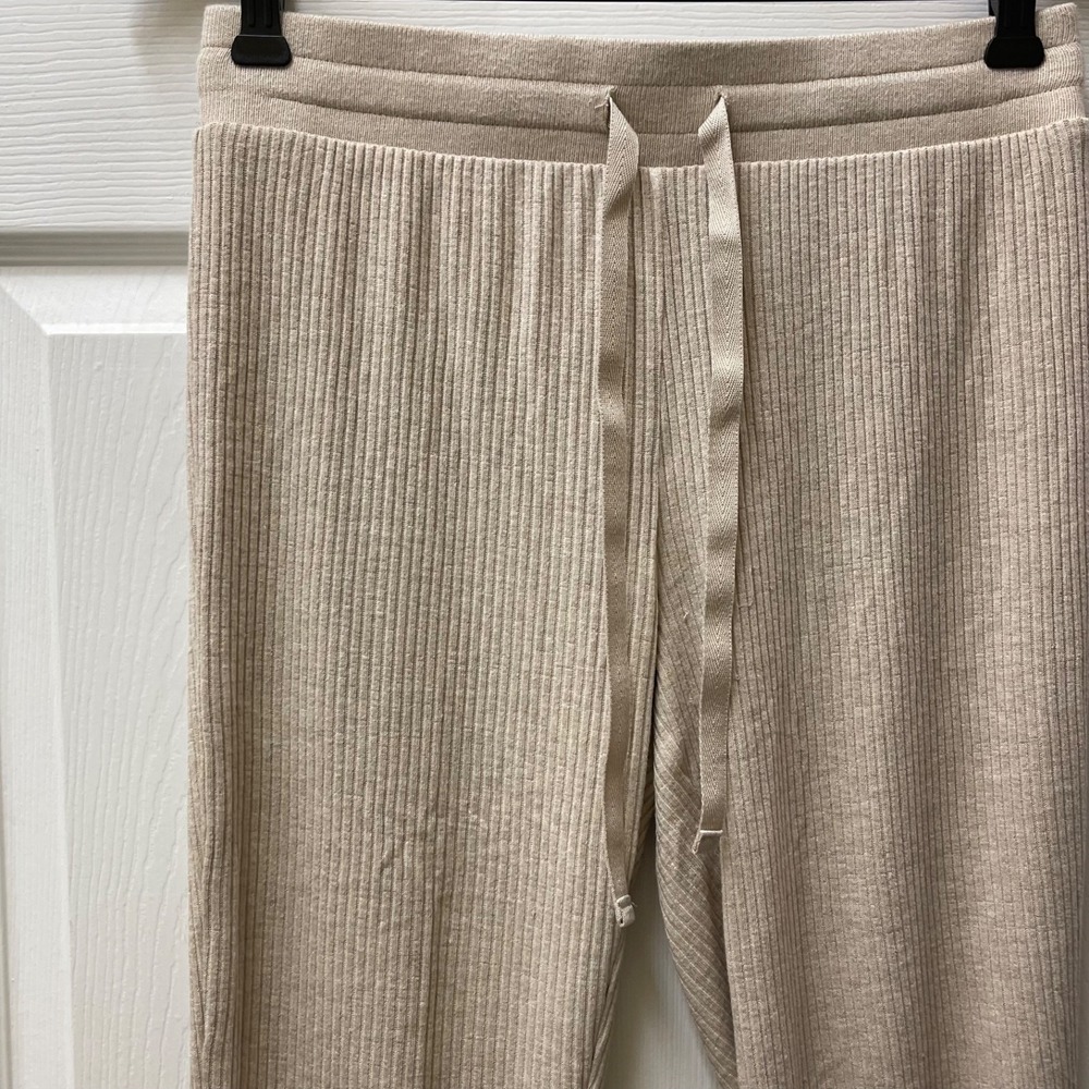 Haven Well Within Pants Women's Small Lounge Beige Ribbed Seam Front Drawstring